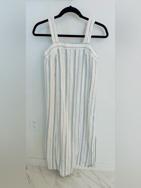 Madewell Linen-Cotton Princess-Seamed Midi Dress in Stripe
